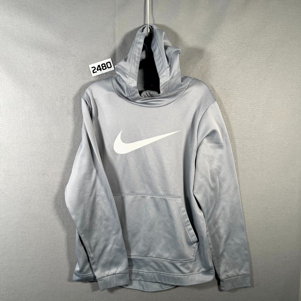Nike Dri Fit Hoodie Mens Medium Gray Swoosh Logo Long Sleeve Performance Sports